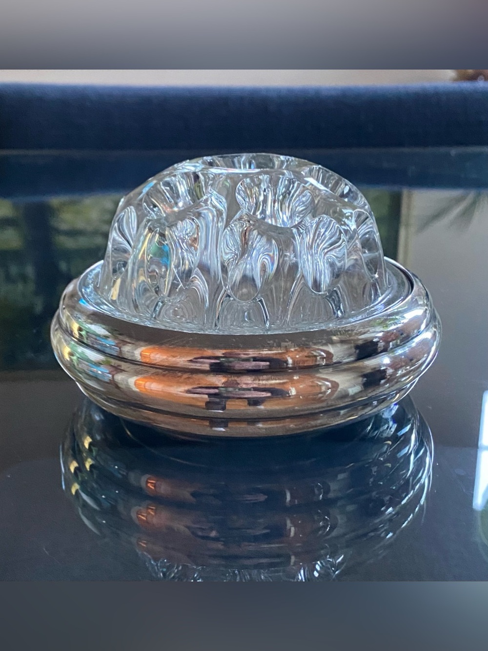VTG Christofle Gallia Silver-Plated Clear Glass Flower Frog Pique-Centerpiece